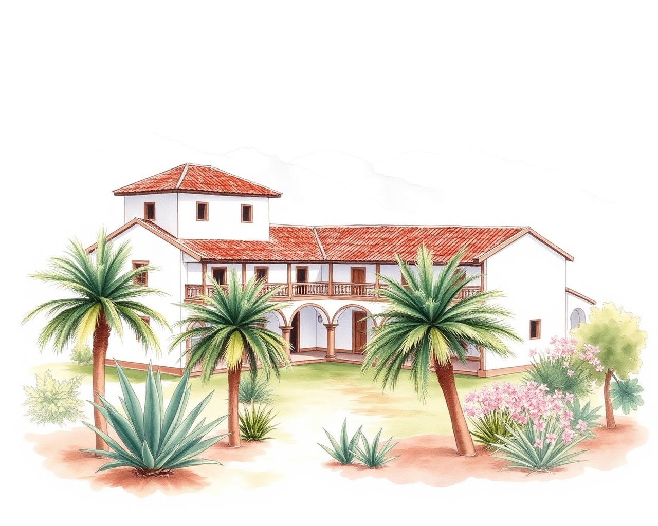 Croquis en acuarela de la Hacienda Santa Cruz