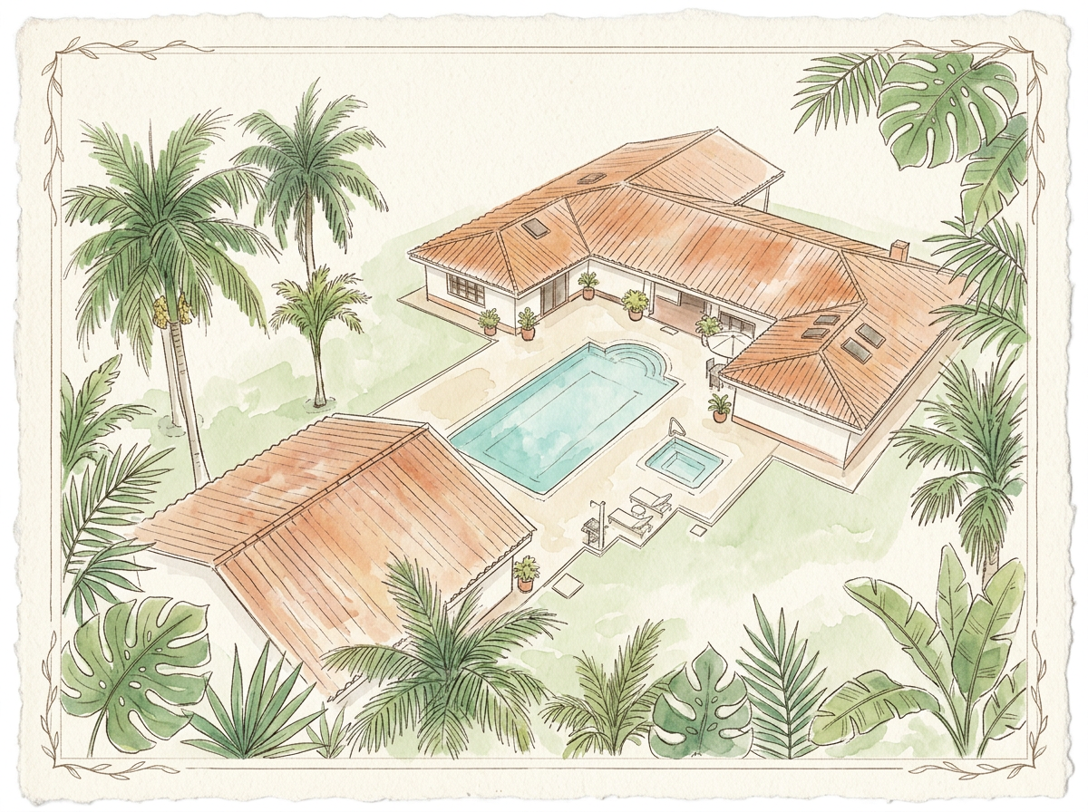 Croquis en acuarela de la Hacienda Santa Cruz