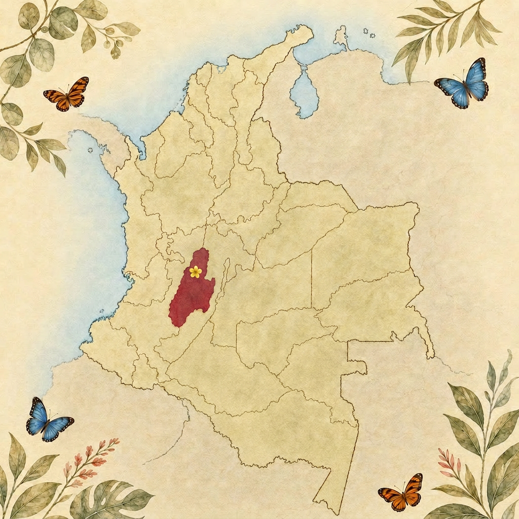 Mapa ilustrado de Colombia con Tolima e Ibagué destacados